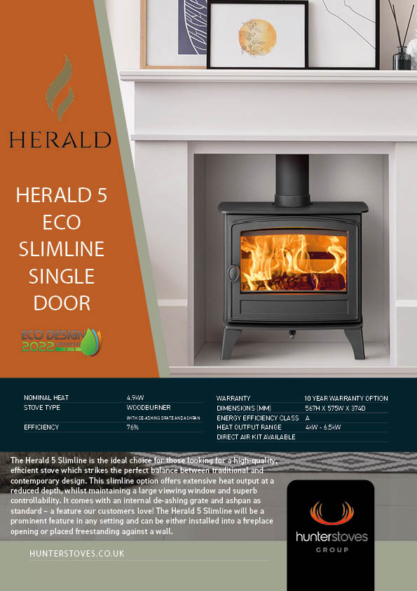 Log Burner UK Herald 5 Slimline Single Door