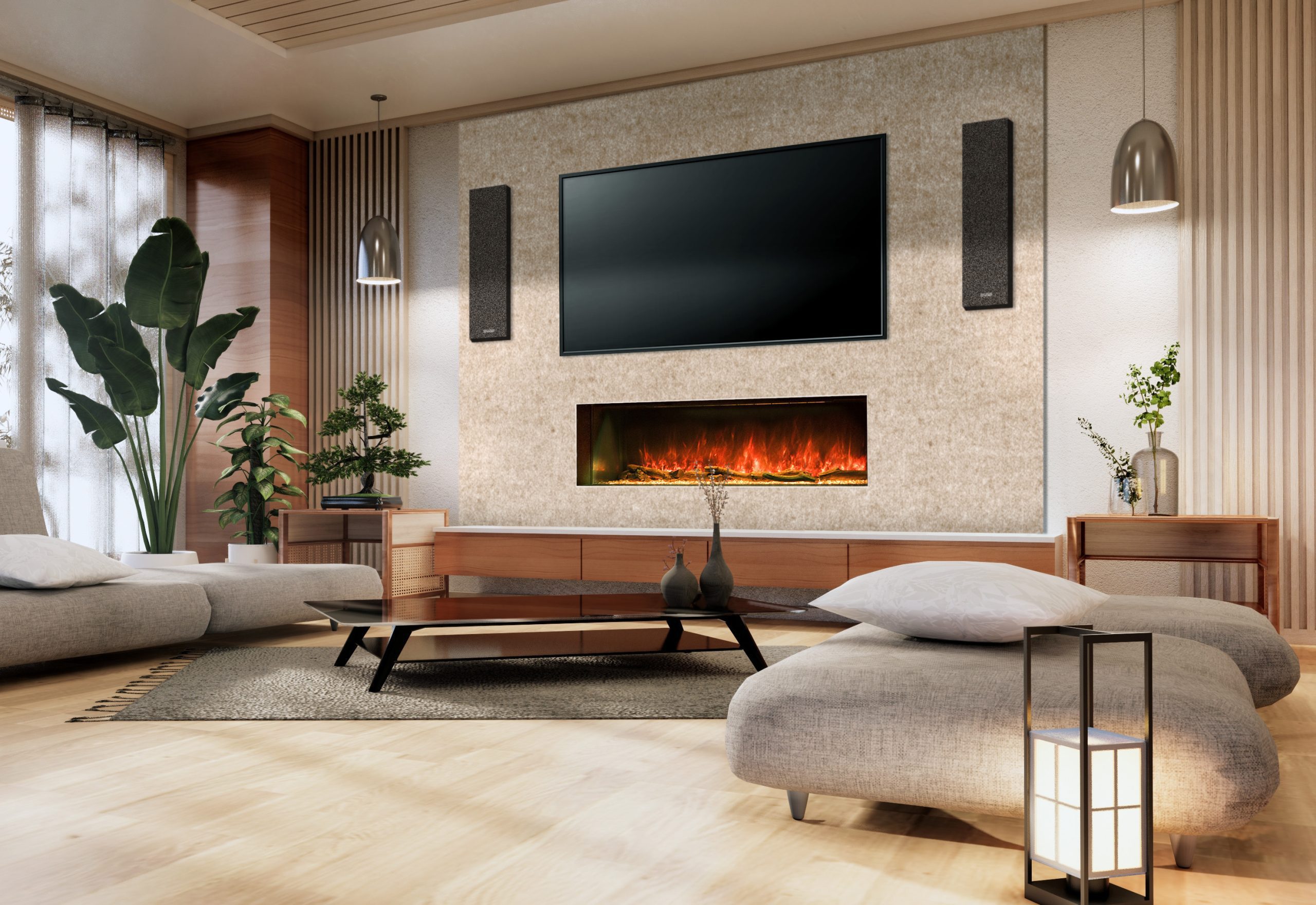 inset electric fire in media wall